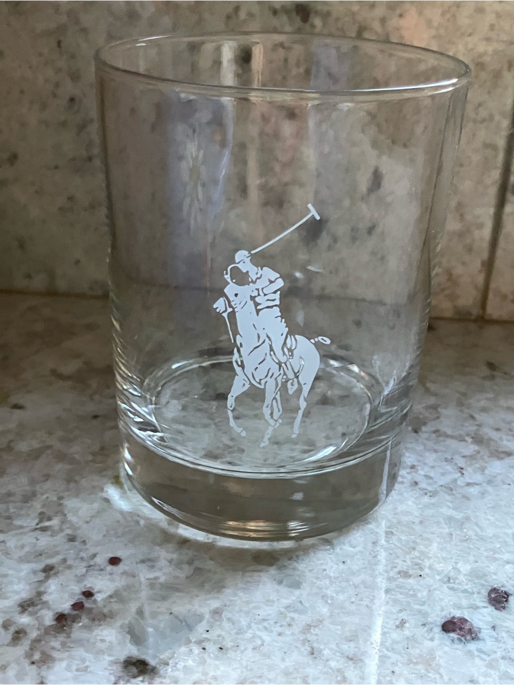 Ralph Lauren Clear Double Old Fashioned Glass with White Polo Logo